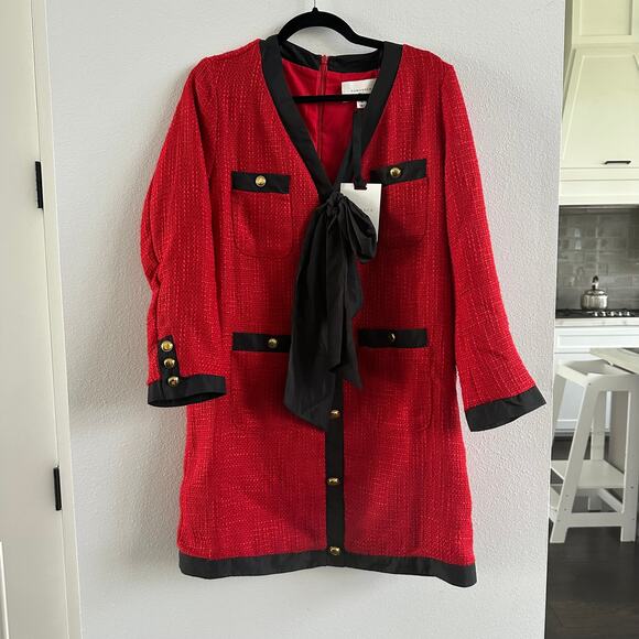 Tuckernuck Pomannder Place Red Coco Tweed Bow Dress Size M - Picture 1 of 4